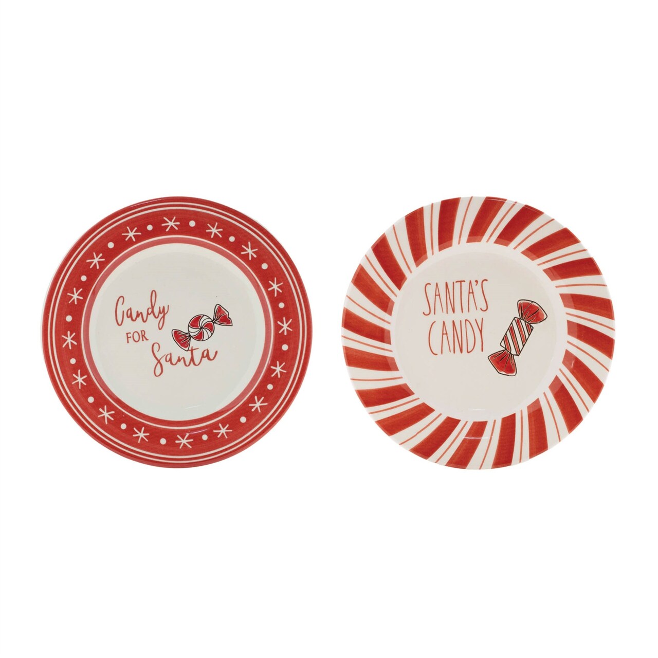 Melrose Ceramic Santa Candy Dessert Plates - 8" - Red and White - Set of 4